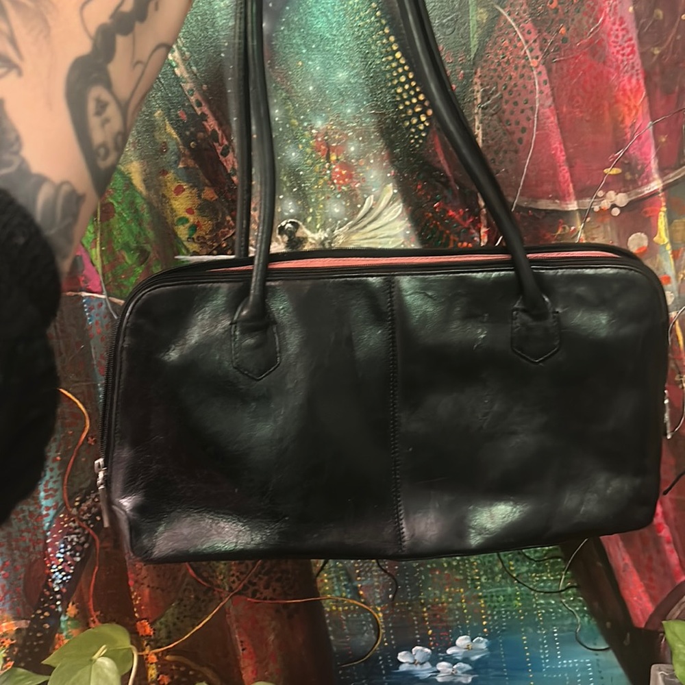 Hobo sleek, shiny black, leather purse, shoulder bag